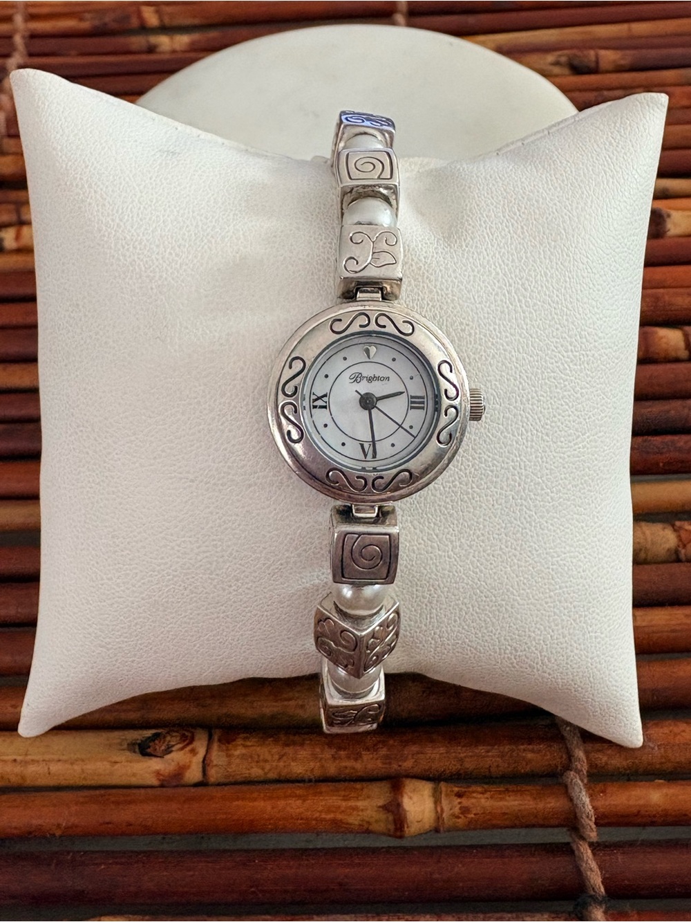 Brighton Silver-Tone Women's Bracelet Watch White Dial Needs Battery 6.5”-8.5”